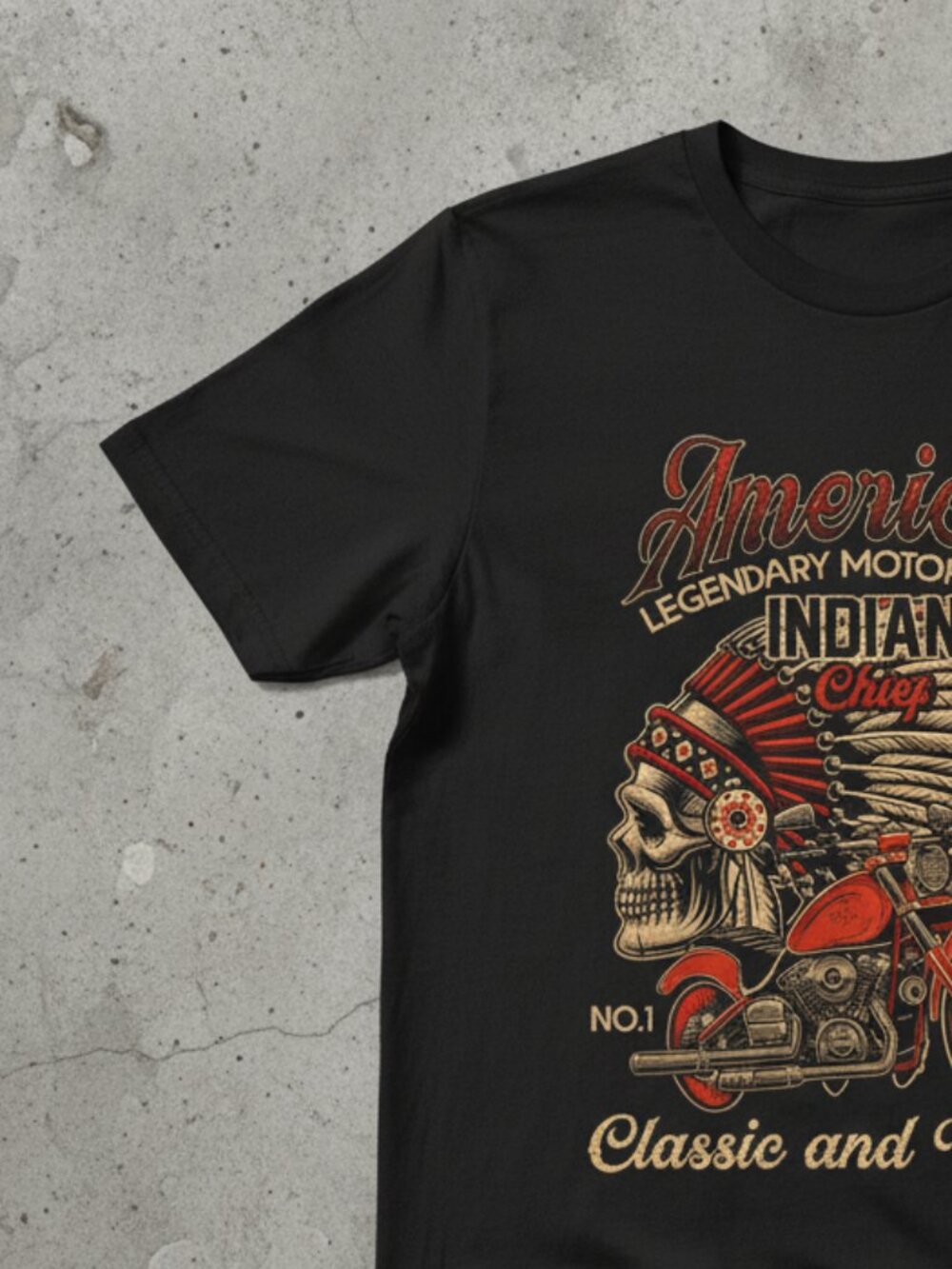 American Motorcycle Indian Chief Graphic Tee Vintage Biker Classic Shirt - Picture 4 of 5